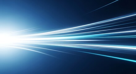 Abstract blue light trails streaking across a dark background, representing speed, technology, data transfer, and futuristic motion blur effect