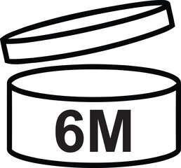 6m period after opening icon on cosmetic packaging indicating product usage duration after initial opening