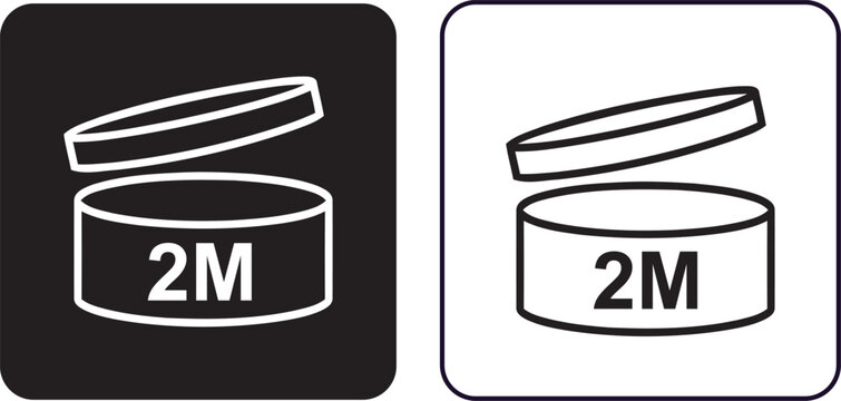 cosmetic pao symbol 2m open jar icon set for product packaging, shelf life label, vector illustration