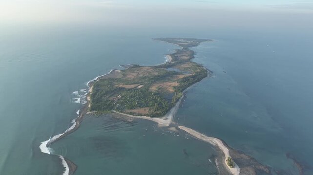Wide Aerial Panorama of Saint Martin Island Stretching Into the Bay of Bengal, Bangladesh