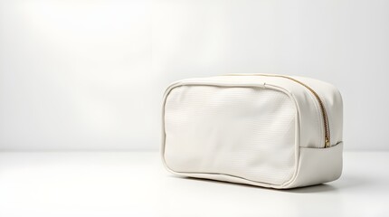 White leather cosmetic bag isolated on white background