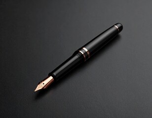 Black fountain pen with gold accents on dark textured background