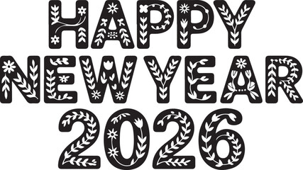 Floral Pattern Filled HAPPY NEW YEAR 2026
