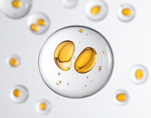 Spherical transparent cells with amber inclusions