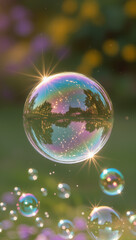 Naklejka premium bubble party in summer. macro photo.