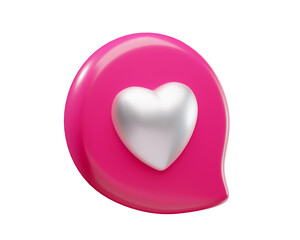 Fototapeta premium 3D Glossy Pink Speech Bubble with White Heart Icon on an isolated background. Valentines day and romantic symbol. Love concept. 3d rendering 