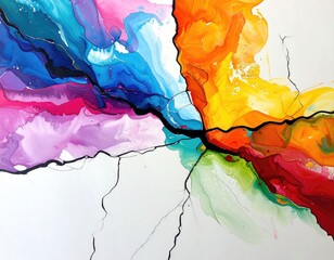 Vivid abstract painting with cracks