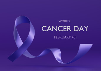 Elegant Purple Ribbon for World Cancer Day Awareness
