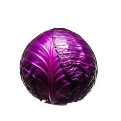 Fototapeta premium Vivid Red Cabbage: A vibrant, textured head of red cabbage, its deep purple hues gleaming under the light, stands out. A perfect symbol of healthy and fresh produce.
