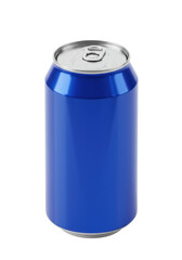 Brilliant, deep cobalt blue seamless aluminum beverage can, highly reflective, isolated on white, dramatic studio light emphasizing sheen. Concept for beverage advertising