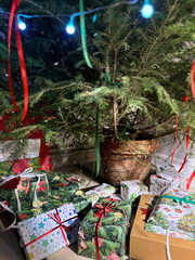 Gift boxes under Christmas tree. High quality photo