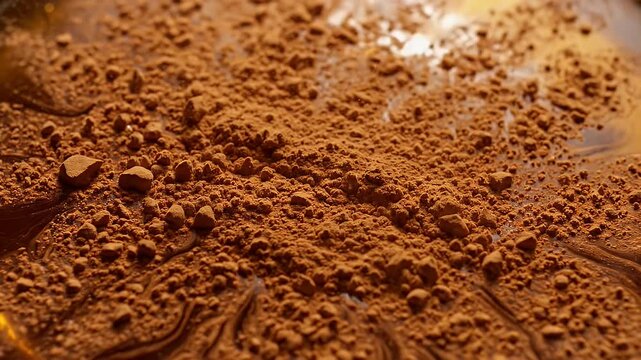 A cloud of cinnamon powder settles on a liquid surface