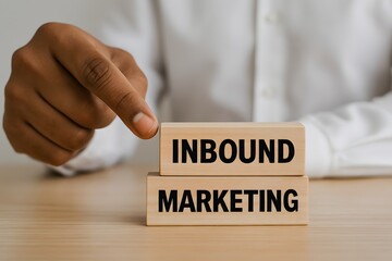Inbound marketing strategy concept. Creating attraction for customer groups. Inbound marketing text on wooden block.