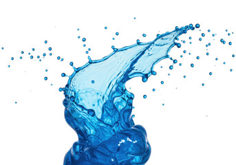 Fototapeta premium Highly detailed, dynamic splash of viscous cerulean blue liquid, frozen in macro high-speed capture with refractive droplets on a transparent background. Concept for commercial elegance