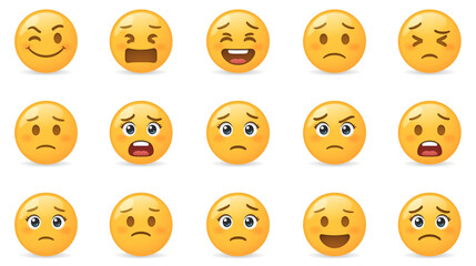 Fototapeta premium Cute Flat Cartoon Emoticons Set