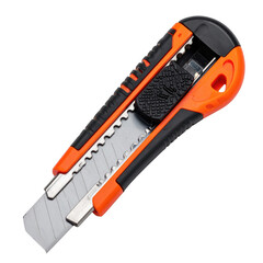 Retractable utility knife or box cutter isolated on white and transparent background