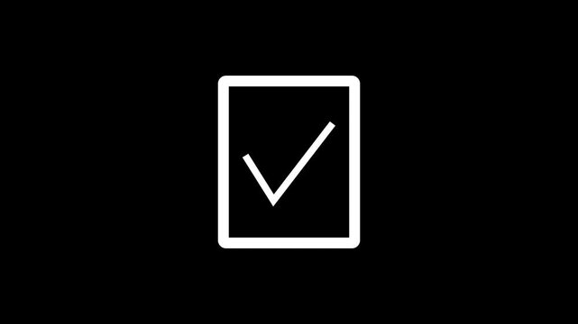 Clean white checkmark icon in a square outline representing validation confirmation or task completion on a dark background