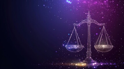 Abstract Scales of Justice Symbolizing Law and Balance in Cosmic Background.