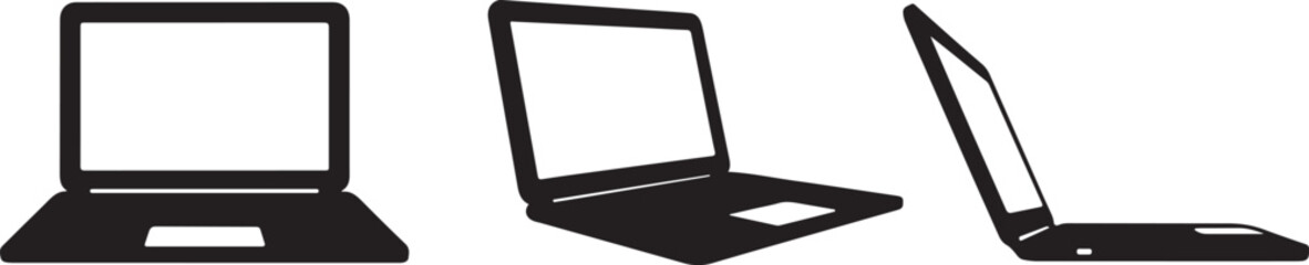 Fototapeta premium silhouette laptop icon set front angled and side view minimalist vector illustration