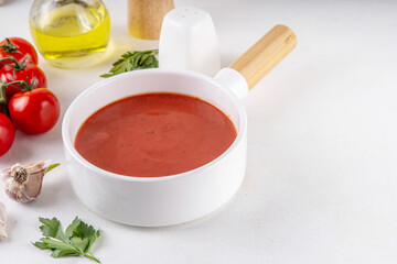 Tasty autumn seasonal tomato cream soup