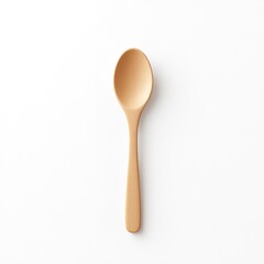 Simple overhead view of a natural light wooden spoon centered against a clean bright white background for copy space