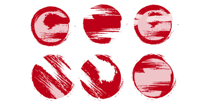 Japanese flag symbol of rising sunset. Red circle in grunge style on white background. vector geometric fleg. Eps10
