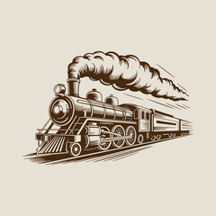 Steam locomotive, old train, Vintage design illustration.