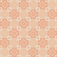 ornament from hand drawn squares. peach color pixels. vector seamless pattern. black repetitive background. modern decorative art. geometric fabric swatch. textile design. embroidery template