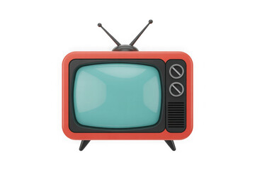 Retro 3d television with antenna, blank screen for content display isolated on transparent background