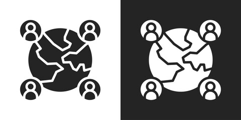global connection Icon In Black And White Glyph Style