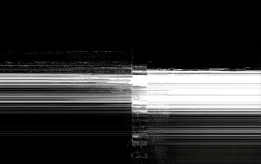 Digital glitch effect dividing the frame, with horizontal lines creating a split and disrupted aesthetic