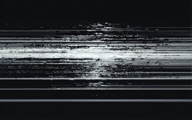 A stark grayscale composition featuring horizontal streaks of varying shades and textures, appearing abstract