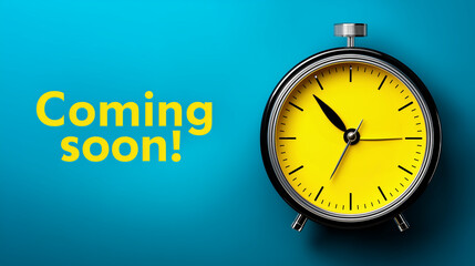 image of a clock, vector illustration, where the long hand is point to text that says Coming Soon!!