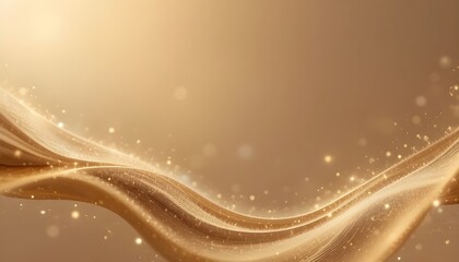 Abstract 3D light brown background with elegant curved gold lines, soft wavy shapes, and subtle sparkling highlights. Luxurious, smooth, and modern design with clear copy space for text. Warm, sophist