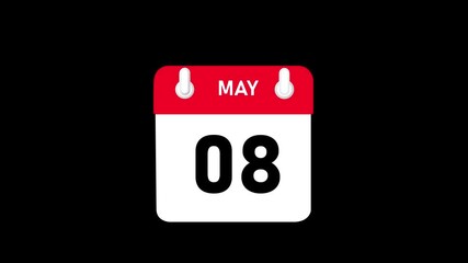 May month 08 date Calendar animation video with black background.4k motion video animation.