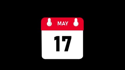 May month 19 date Calendar animation video with black background.4k motion video animation.