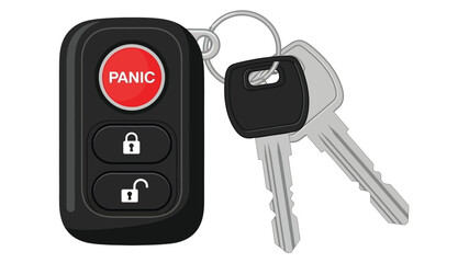 Car key fob and keys illustration showing lock unlock and panic buttons