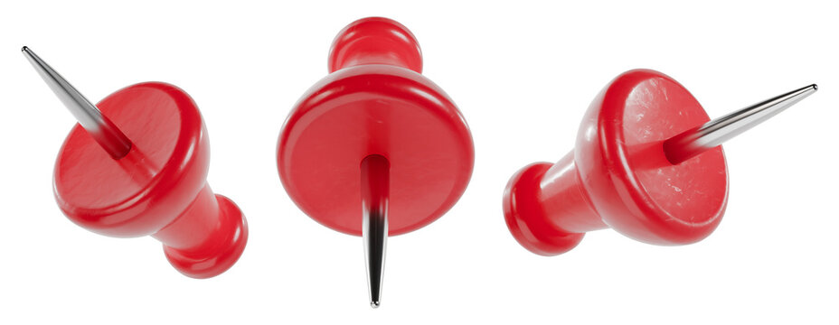 Red Push Pin 3D Illustration, transparent background
