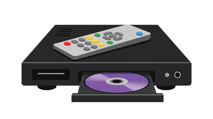 Fototapeta premium A black dvd player with a remote control and a purple disc