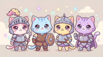 Naklejka premium Brave Kawaii Warrior Cats Ready for Battle