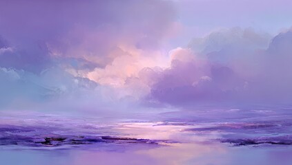 Atmospheric abstract artwork; ethereal purple hues dominate the landscape