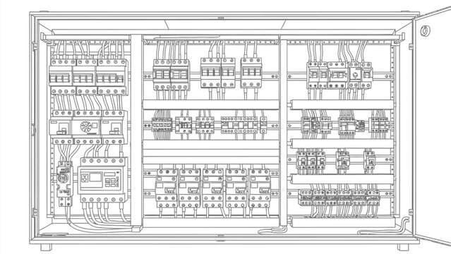 Detailed schematic of an industrial control panel with various electrical components