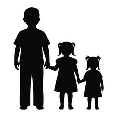 Family silhouette with father and two daughters