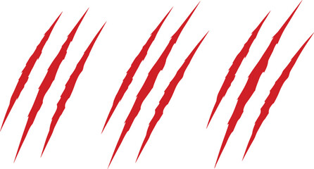 Three sets of red claw marks on a white background scratch marks