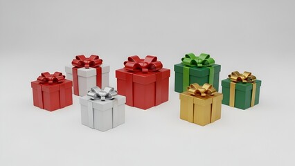 Festive Assortment: Colorful Gift Boxes with Decorative Ribbons on a White Background