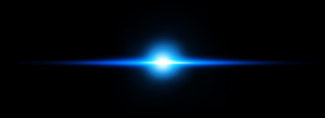 Horizontal Rays of blue light on black background.Laser beams lights.
