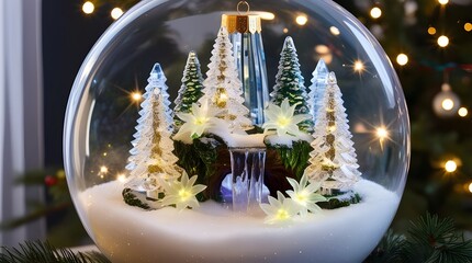 &ldquo;Giant Transparent Christmas Ornament with Magical Miniature Ecosystem and Glowing Crystal Trees&rdquo;