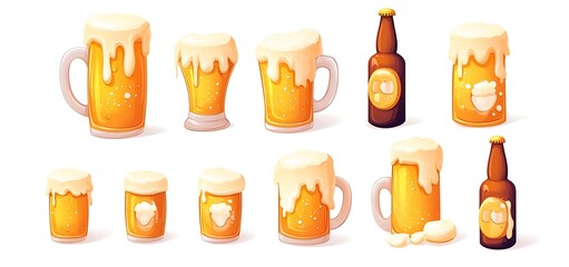 Cartoon Beer Mug and Bottle Icons Collection