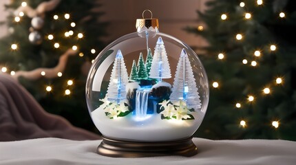 &ldquo;Giant Transparent Christmas Ornament with Magical Miniature Ecosystem and Glowing Crystal Trees&rdquo;