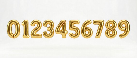 Celebratory event gold balloon numbers 3d text isolated luxury display bright background festive concept